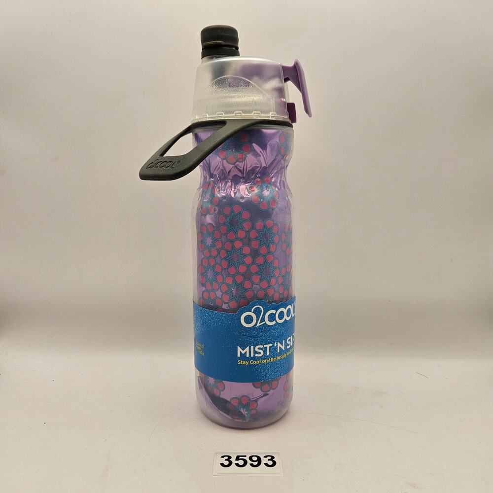 O2COOL MIST N SIP 20oz WATER BOTTLE PURPLE FLORAL SPORTS SPRAY BOTTLE BPA FREE